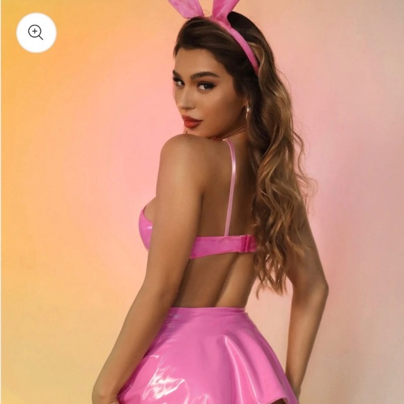 Rave Outfits Bunny Cosplay Costume Latex Bikini Rave Skirt Festival Outfit - Picture 2 of 5
